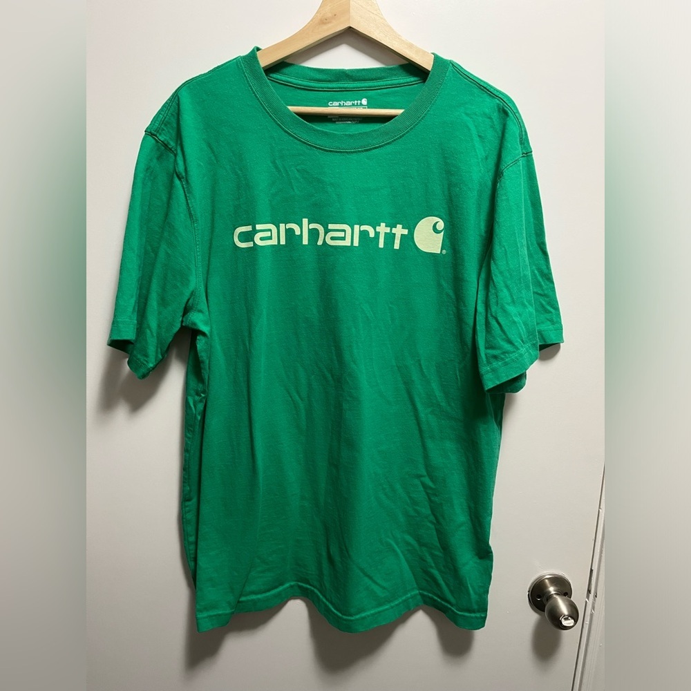 Carhartt Mens Large Relaxed Fit Heavyweight Short Sleeve Logo Graphic Tee Green